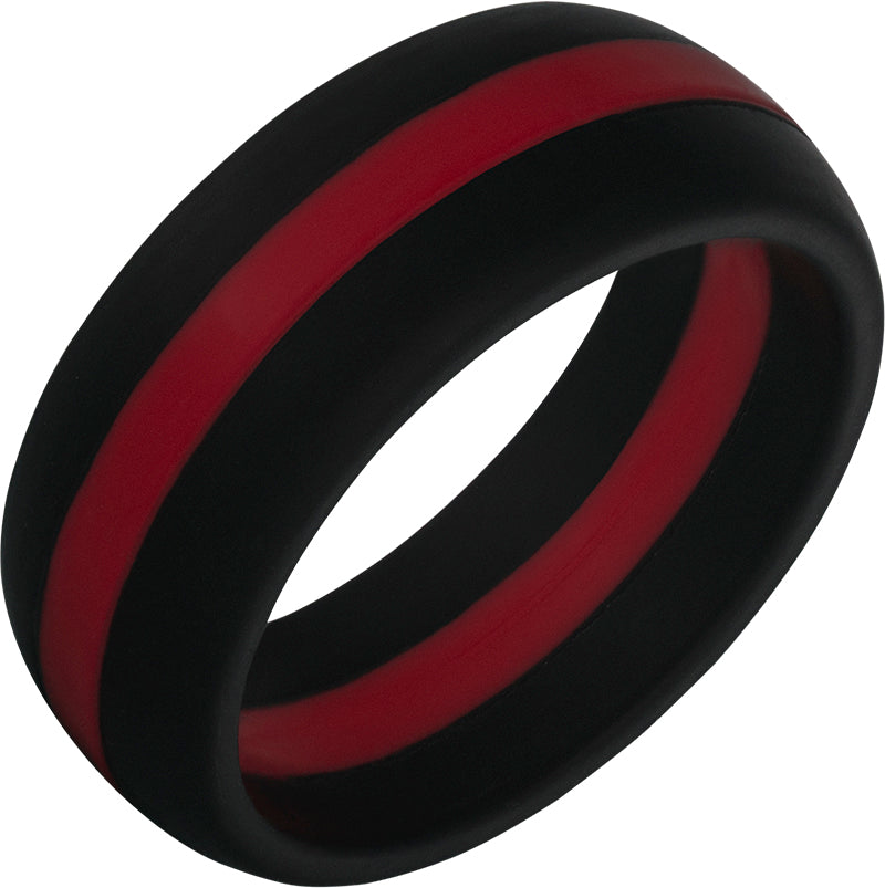 TruBand Silicone Black Ring with Red Center