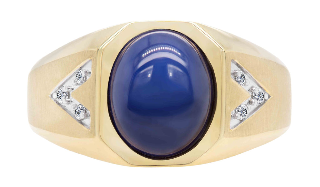 10ky Oval Shaped Created Blue Star and Diamond Ring
