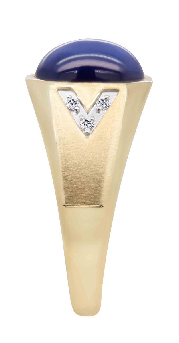 10ky Oval Shaped Created Blue Star and Diamond Ring