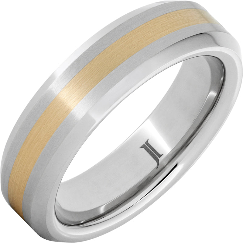 Serinium Beveled Satin Ring with Yellow Gold Inlay