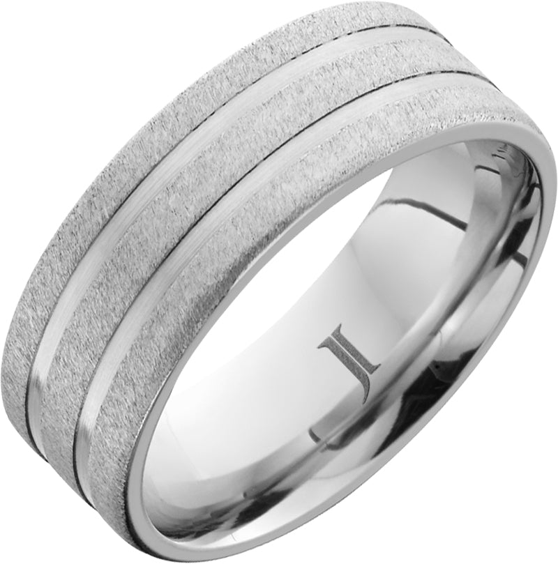 Serinium Ring with Polished Grooves and Stone Finish