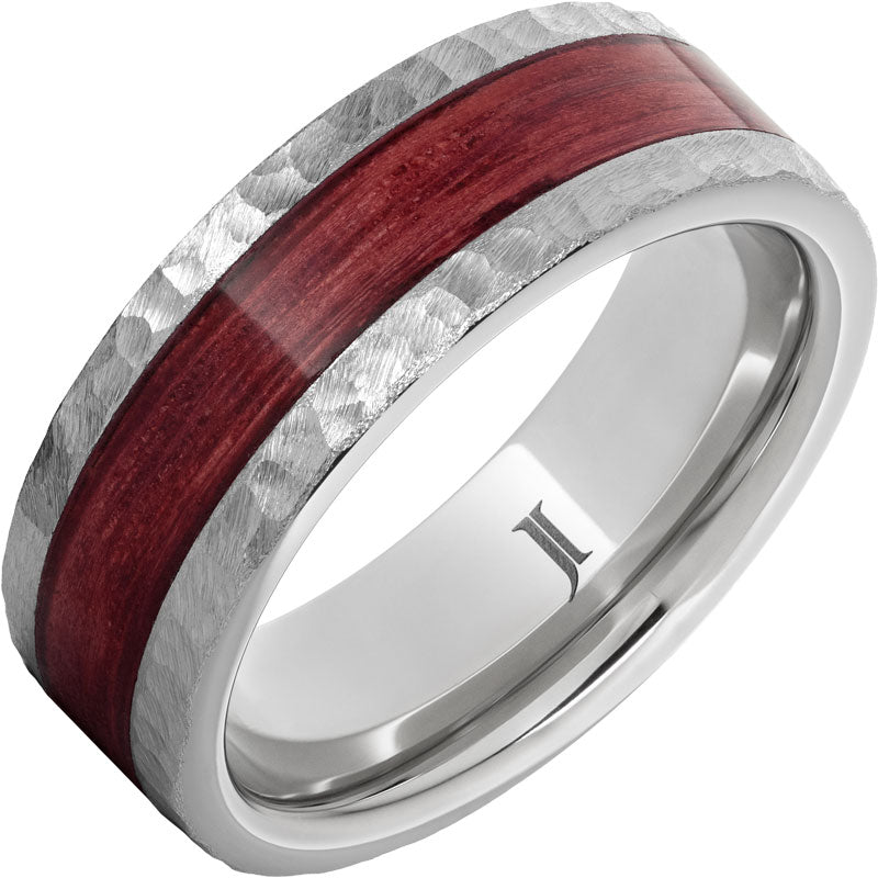 Barrel Aged Serinium Ring with Cabernet Inlay and Moon Crater Finish
