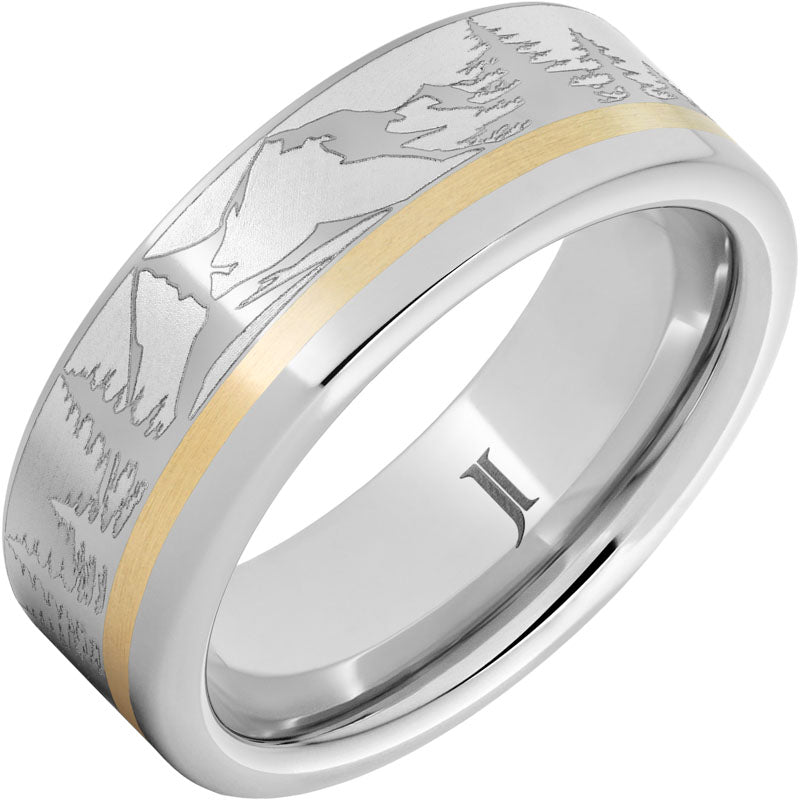 Serinium Ring With 14K Gold Inlay and Mountain Pine Forest Engraving
