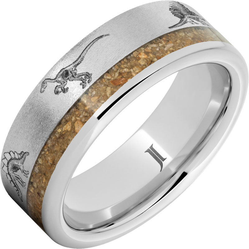 Dinosaur Skeleton Serinium Ring with Dinosaur Fossil Inlay