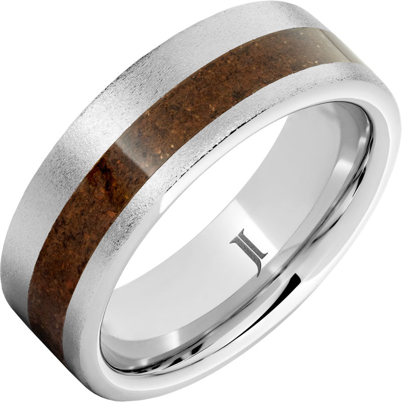Serinium Ring with Crimson Fossil Dinosaur Bone Inlay