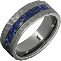 Rugged Tungsten Ring with Lapis Lazuli Inlay and Moon Crater Finish