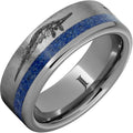 Monsters Of The Deep - Rugged Tungsten Ring with Lapis Inlay and Prehistoric Sea Predators Engraving
