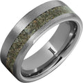 Rugged Tungsten Ring with Green Dinosaur Bone Inlay and Stone Finish