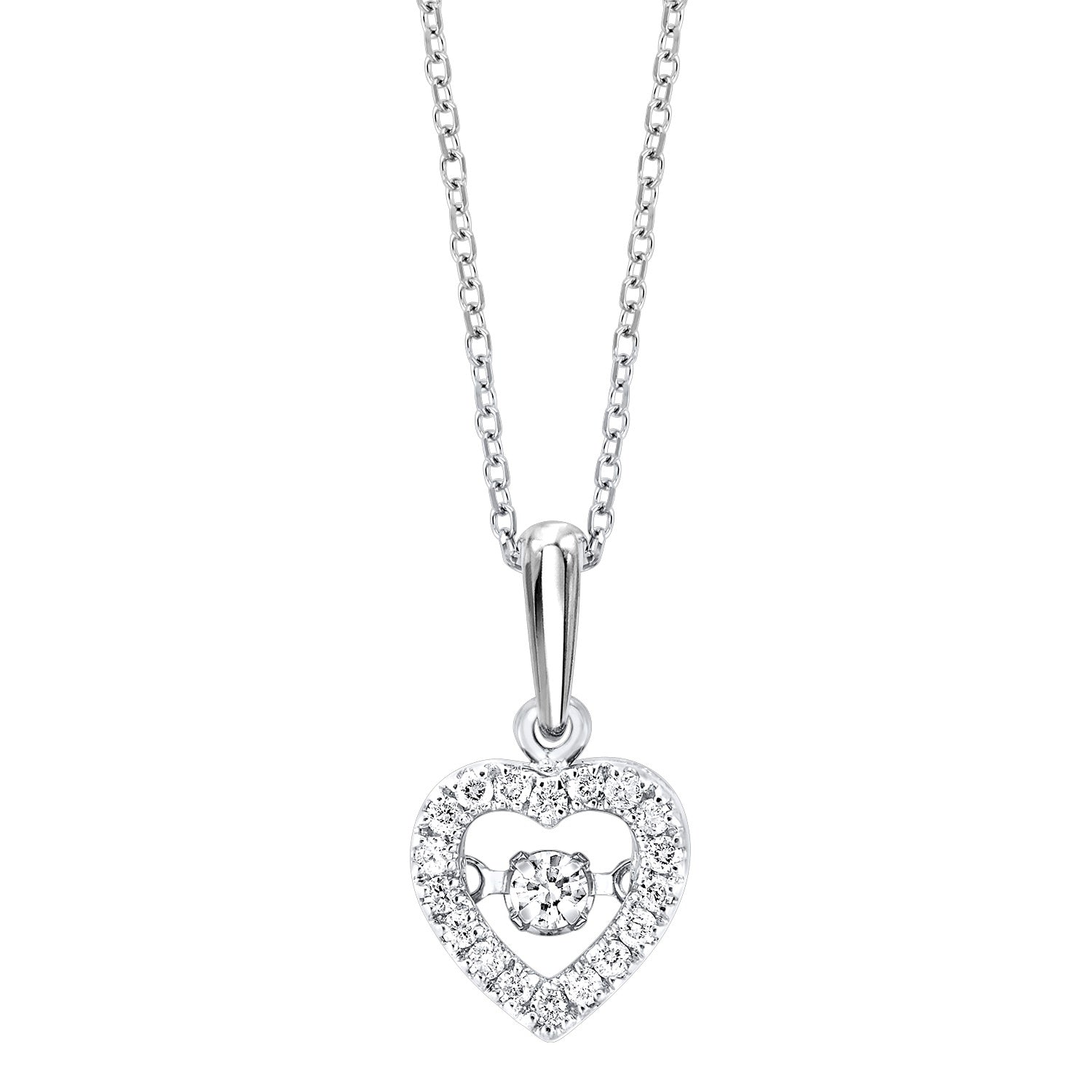 10kt White Gold Diamond Rhythm of Love Heart Pendant 1/5ctw