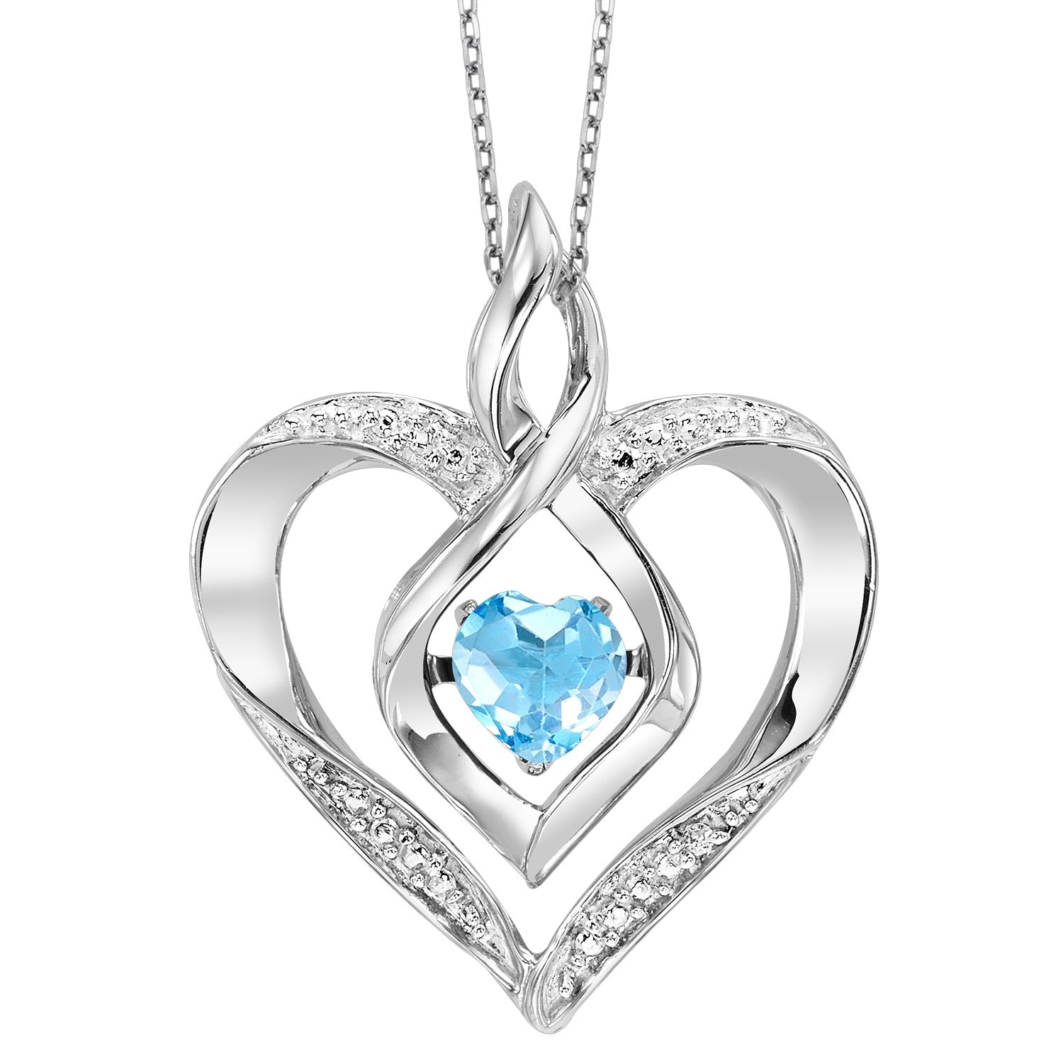 Silver Diamond & Created Blue Topaz Pendant 1/4gtw