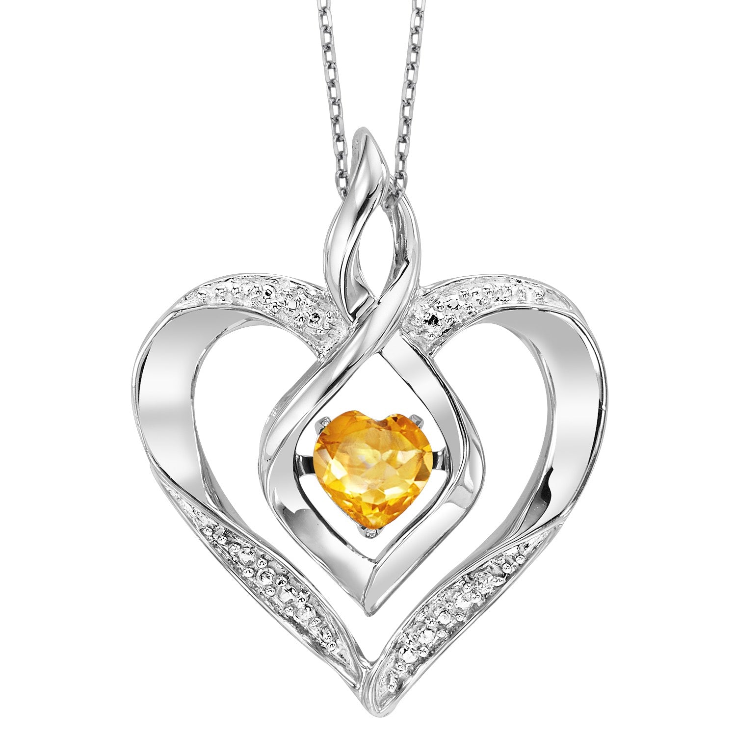 Silver Diamond & Created Citrine Pendant 1/4gtw