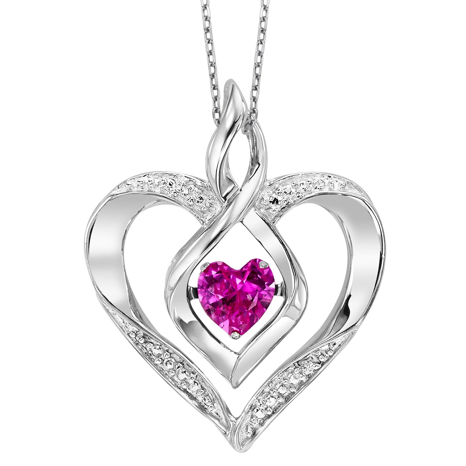 Silver Diamond & Created Pink Tourmaline Pendant 1/4gtw