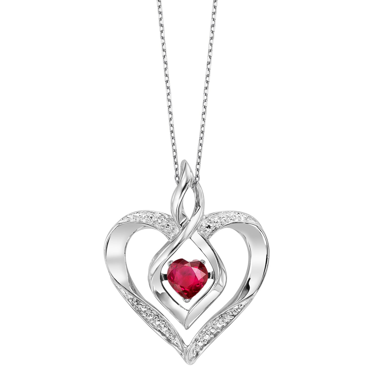 Silver Diamond & Created Ruby Pendant 1/4gtw
