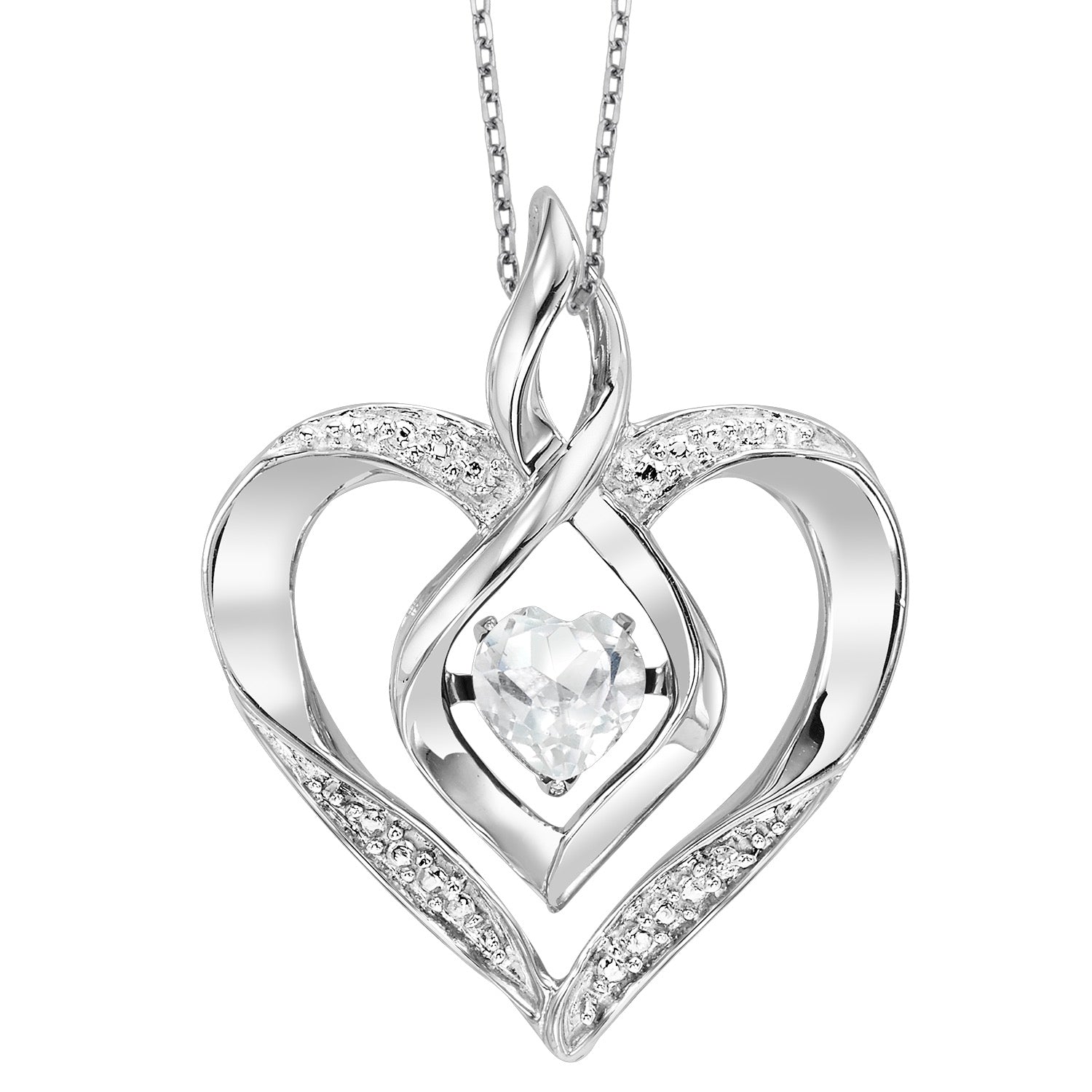 Silver Diamond & Created White Topaz Pendant 1/4gtw