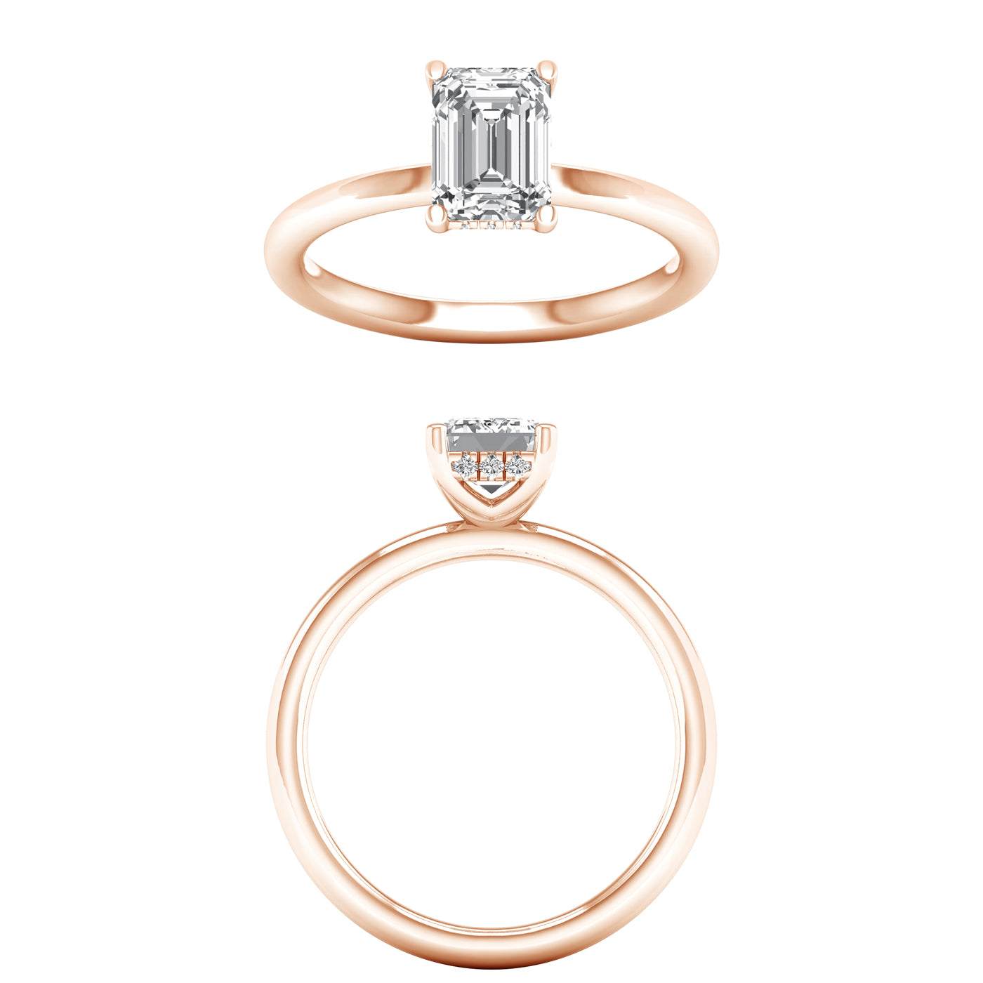 Hidden Halo Plain Shank Engagement Ring (Emerald)