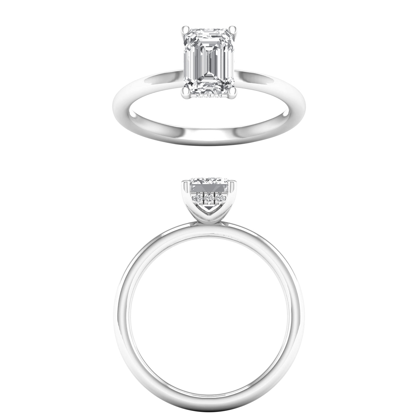 Hidden Halo Plain Shank Engagement Ring (Emerald)
