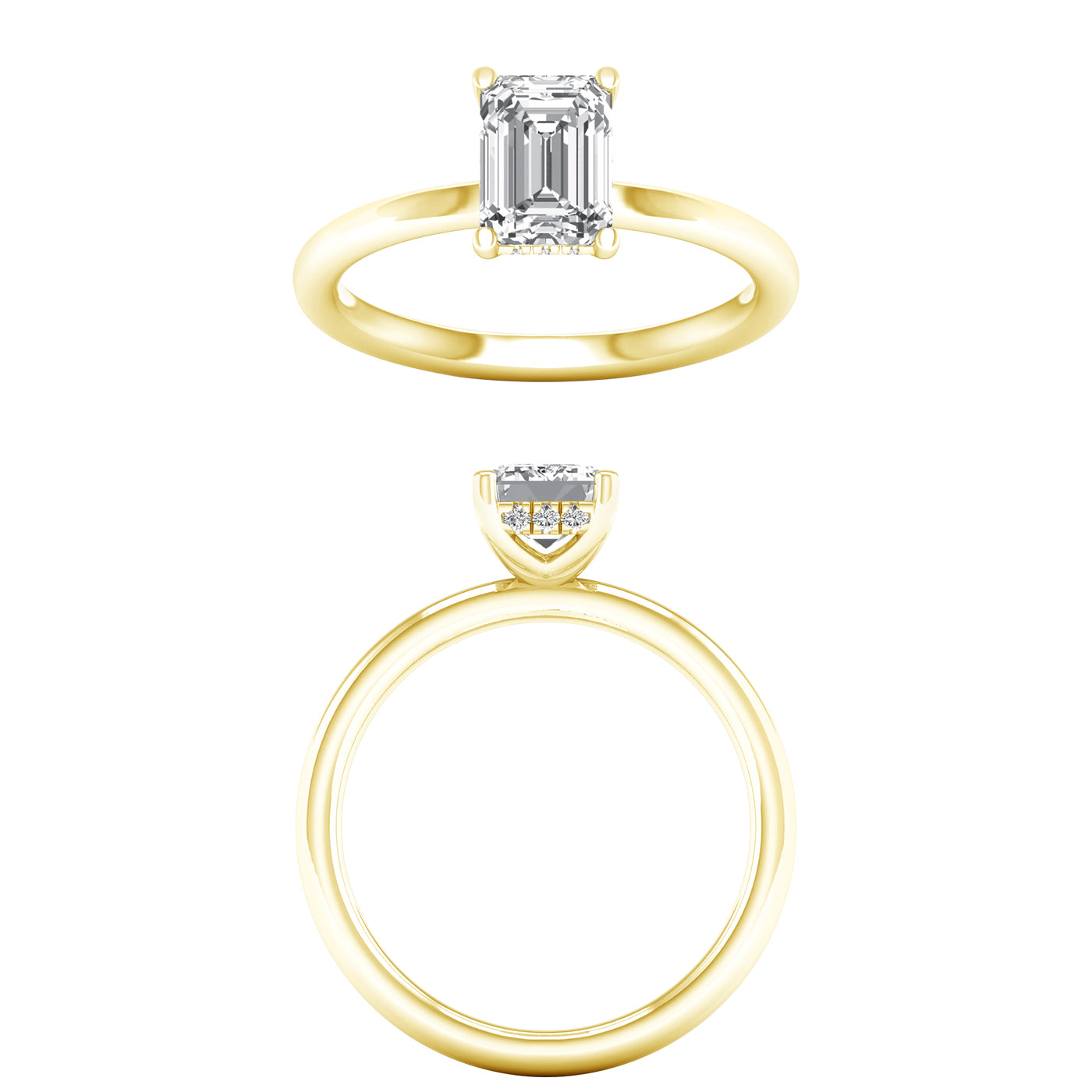 Hidden Halo Plain Shank Engagement Ring (Emerald)