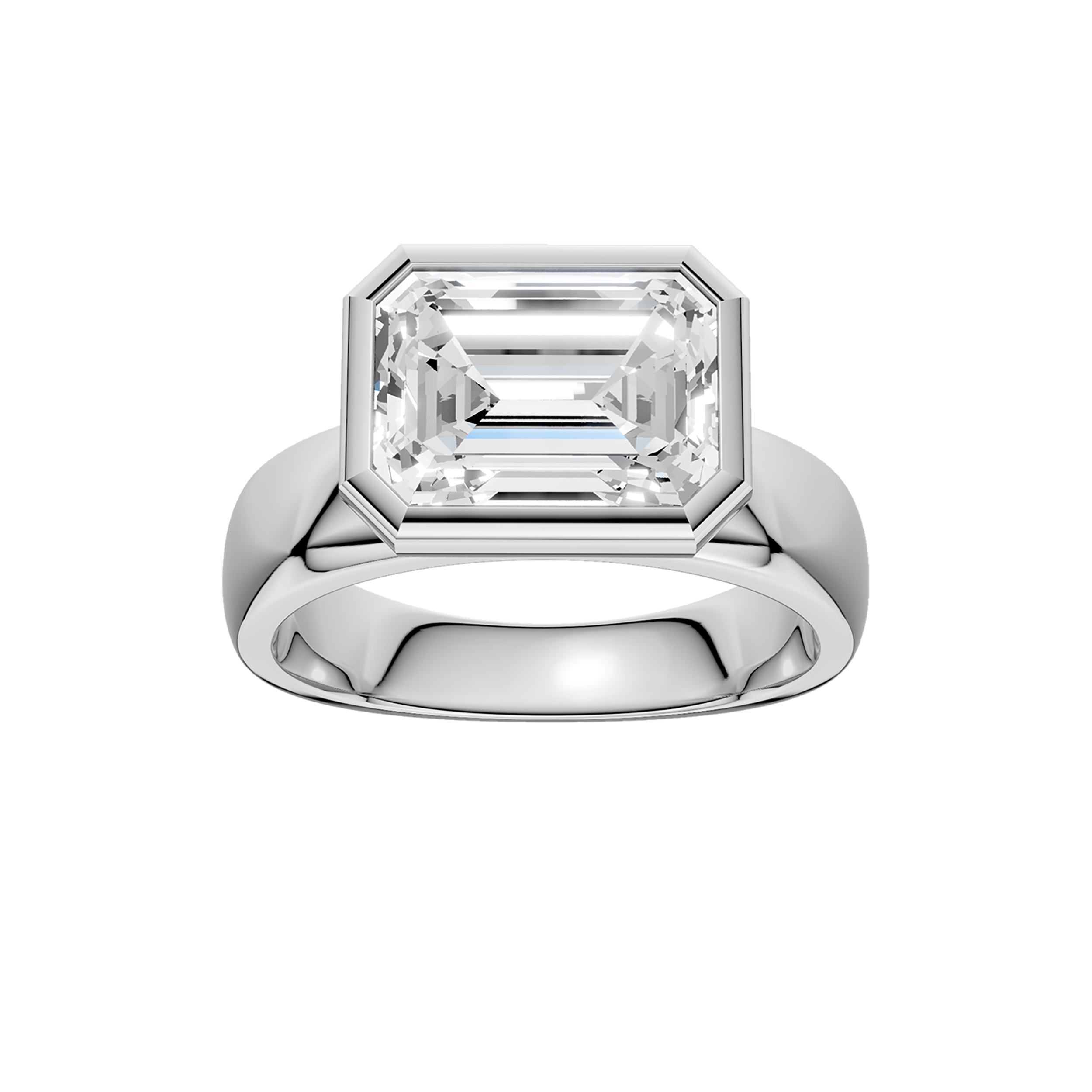 Wide Shank East-West Bezel Set Engagement Ring