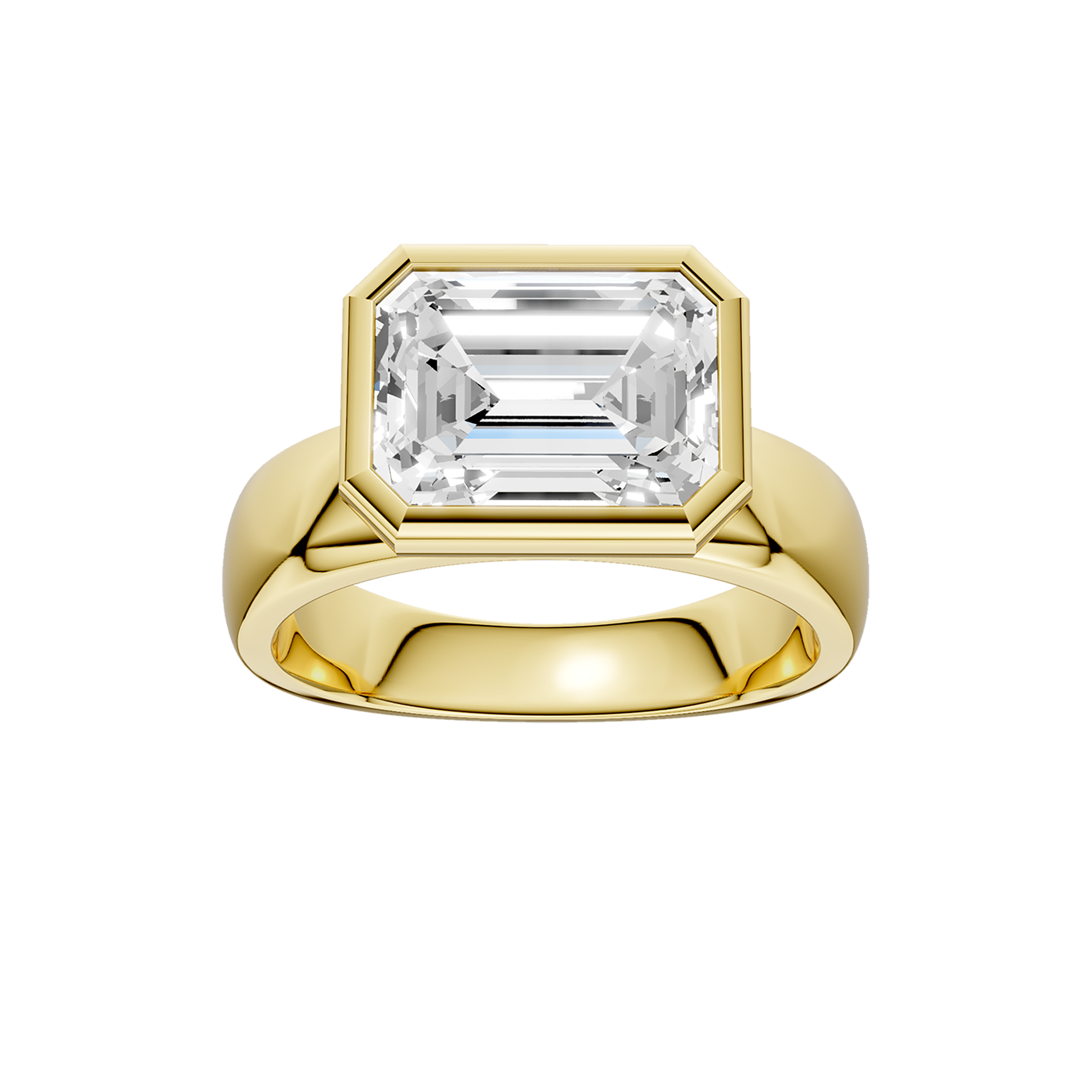 Wide Shank East-West Bezel Set Engagement Ring