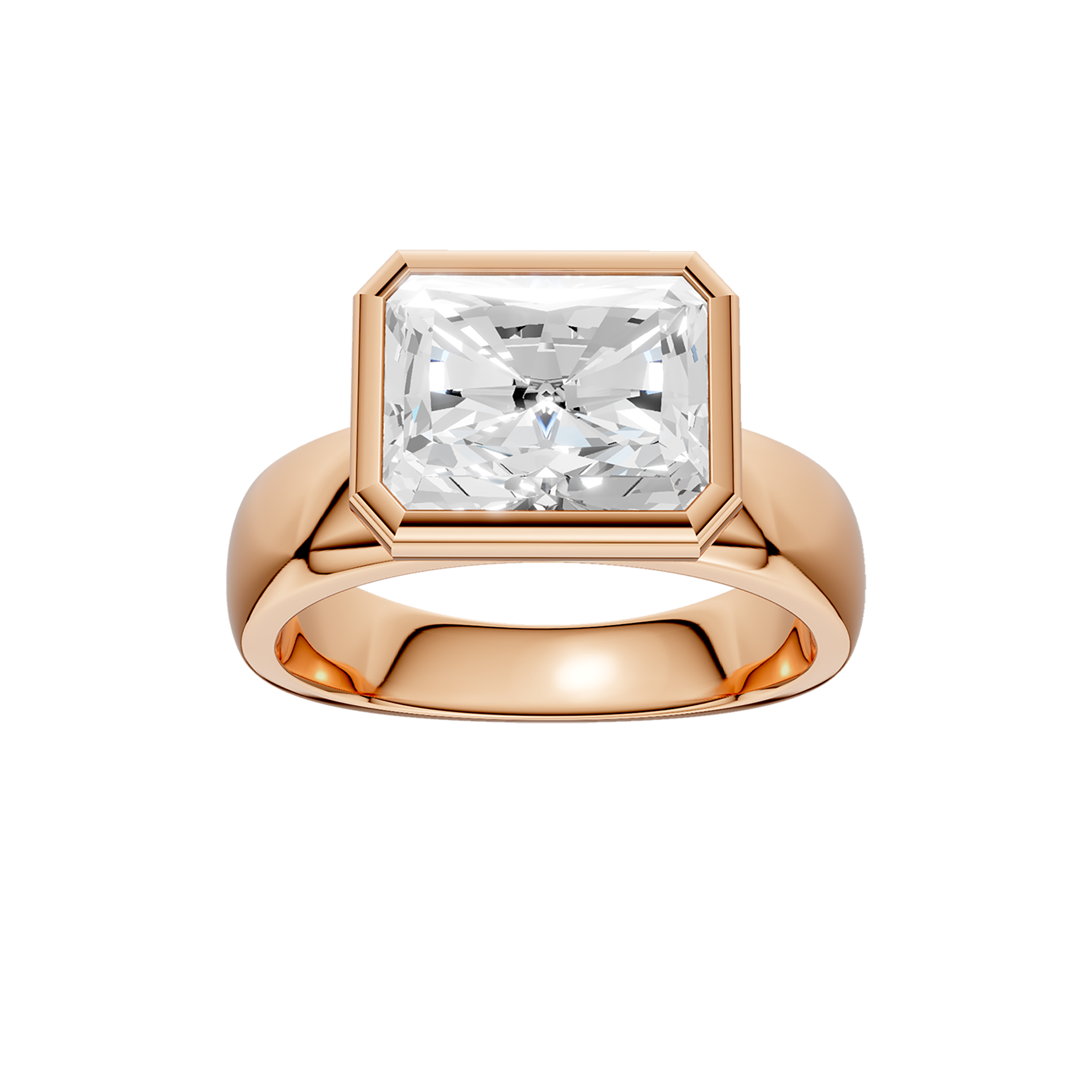 Wide Shank East-West Bezel Set Engagement Ring
