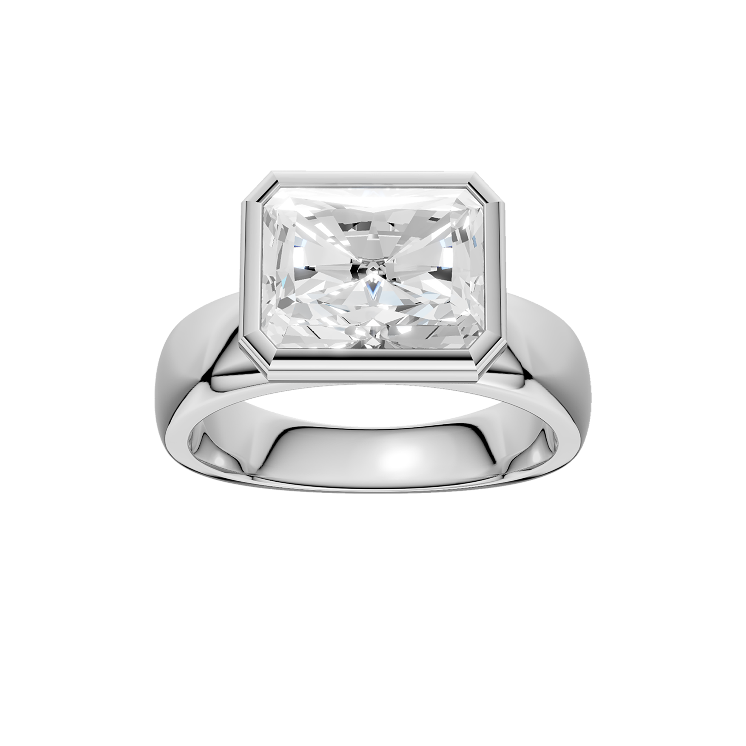 Wide Shank East-West Bezel Set Engagement Ring