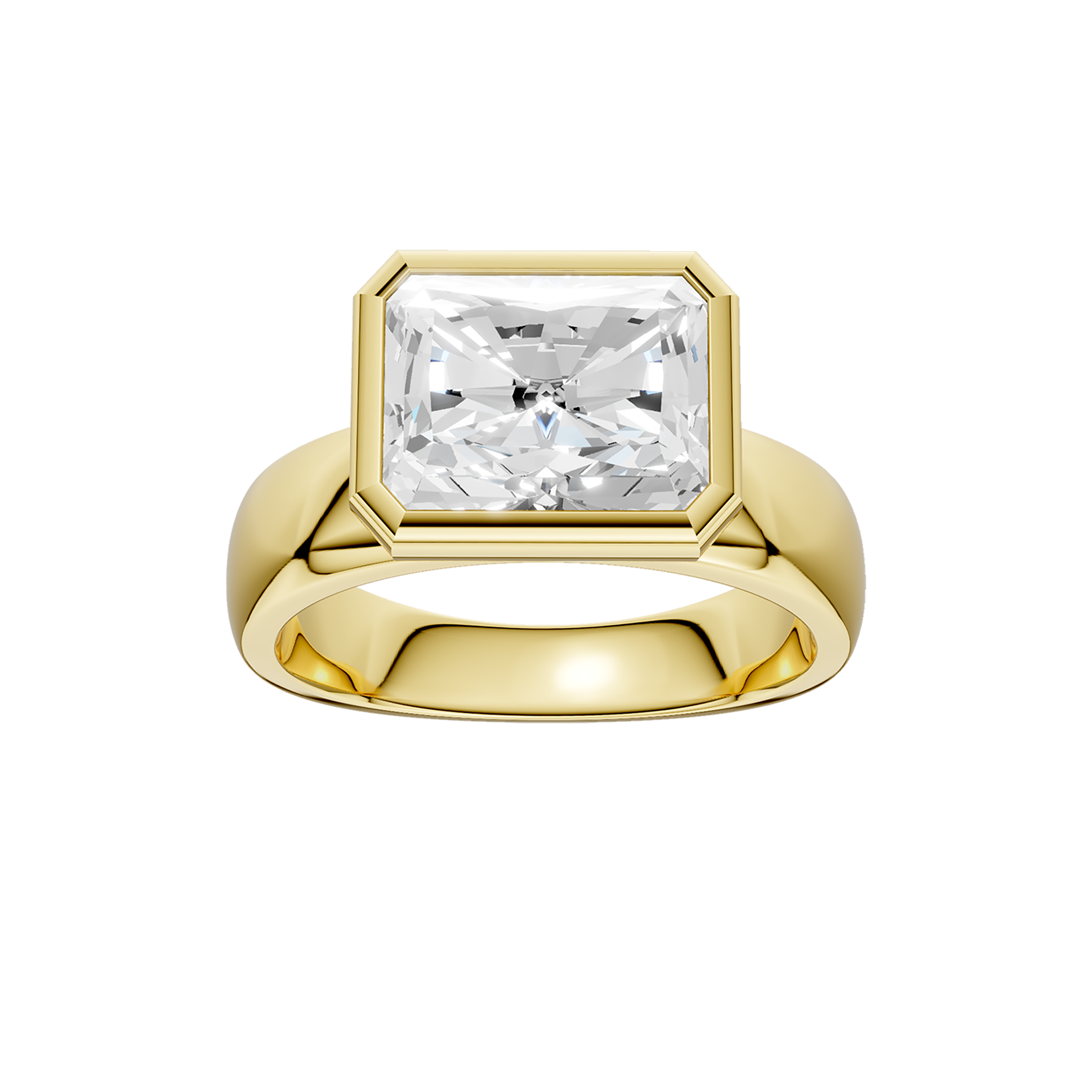Wide Shank East-West Bezel Set Engagement Ring