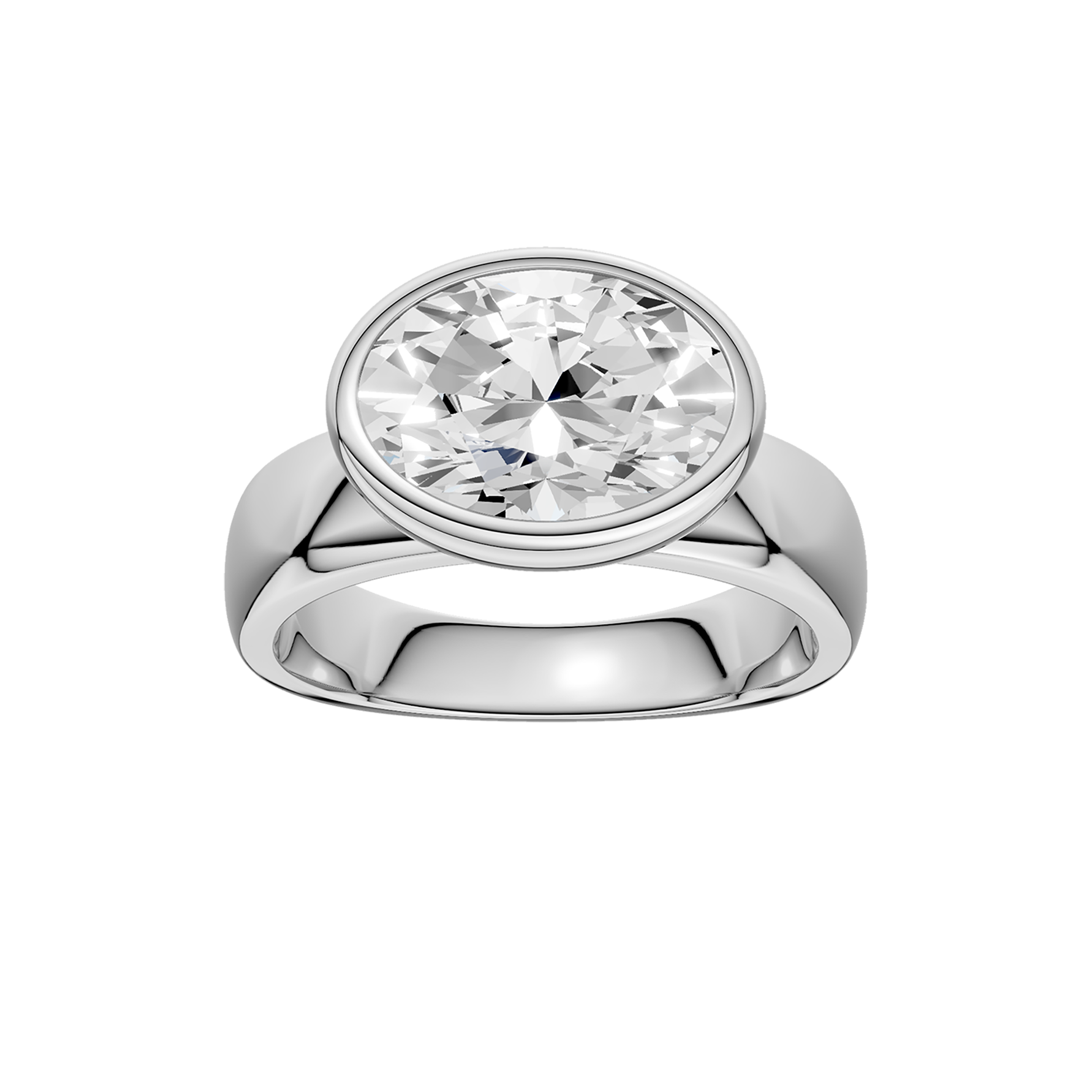Wide Shank East-West Bezel Set Engagement Ring