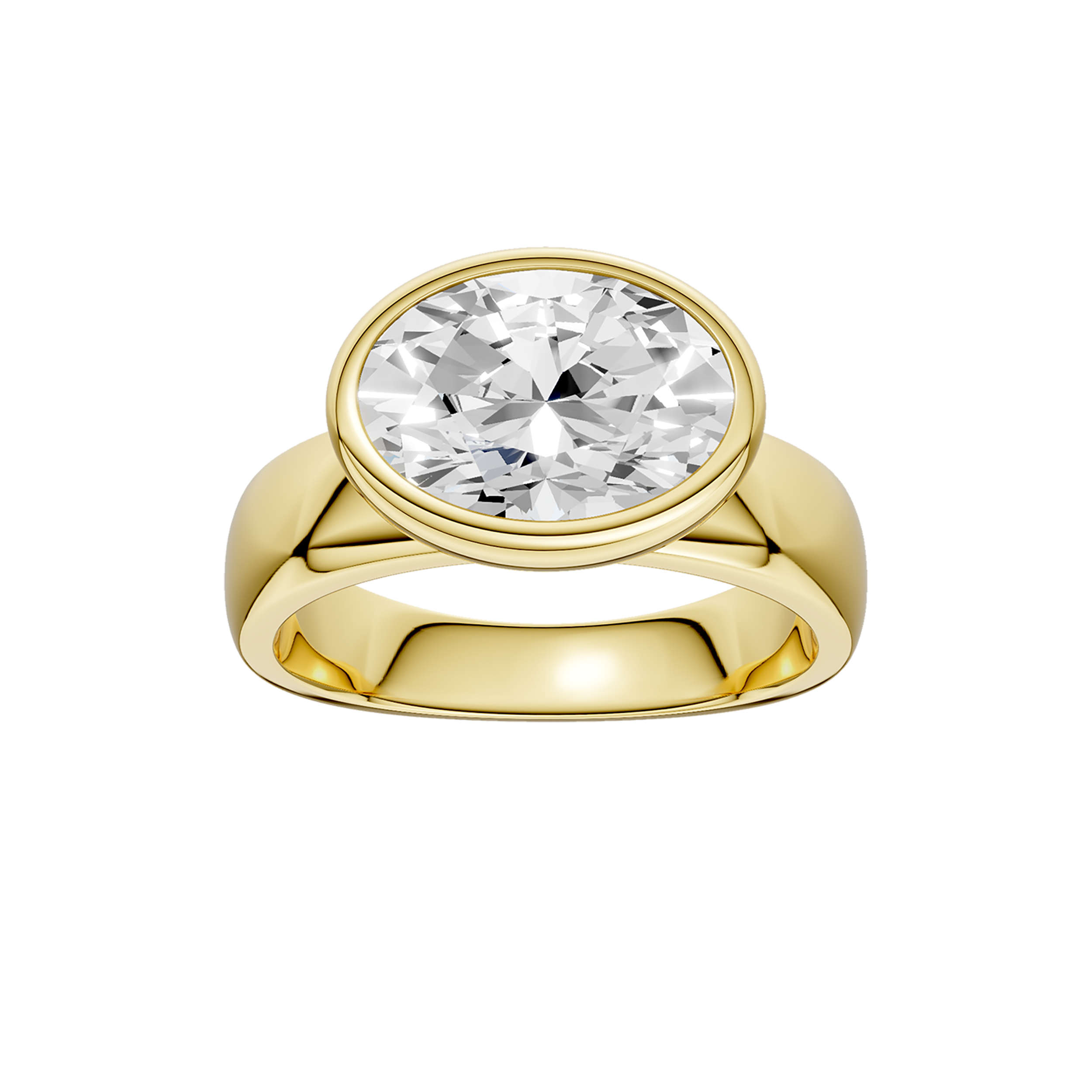 Wide Shank East-West Bezel Set Engagement Ring
