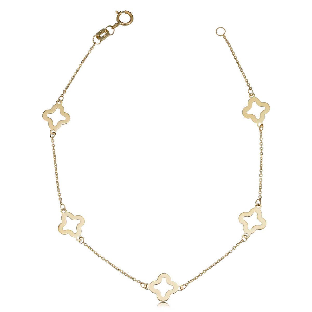 14K Yellow Gold Open Flower Station Adjustable Anklet Bracelet