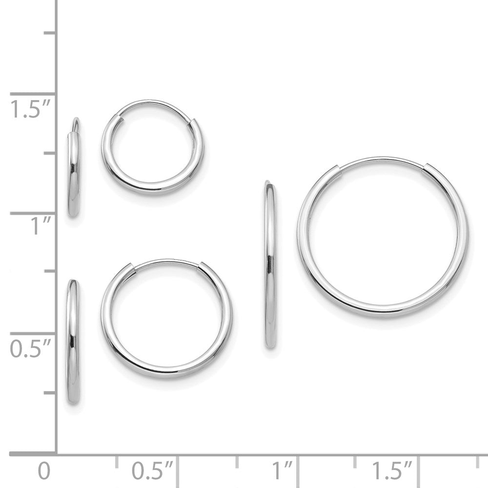 Giggles 14k White Gold Madi K Endless Hoop 3 Pair Earring Set