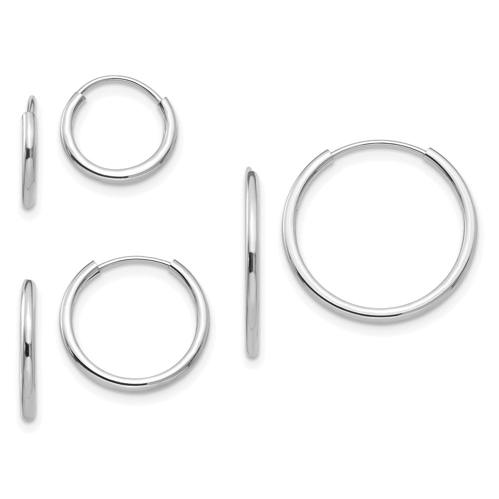 Giggles 14k White Gold Madi K Endless Hoop 3 Pair Earring Set
