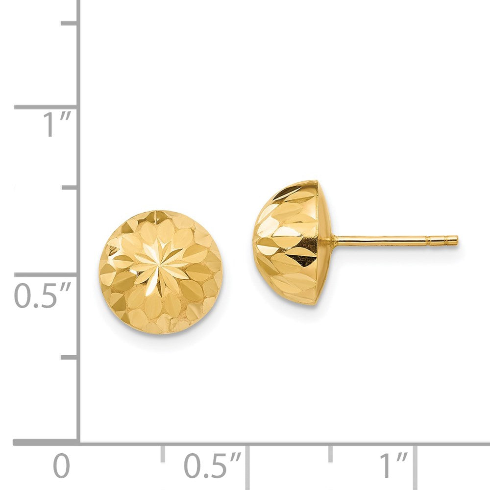 Snowflake Puff 14k Madi K Polished & Diamond-Cut 9mm Button Post Earrings