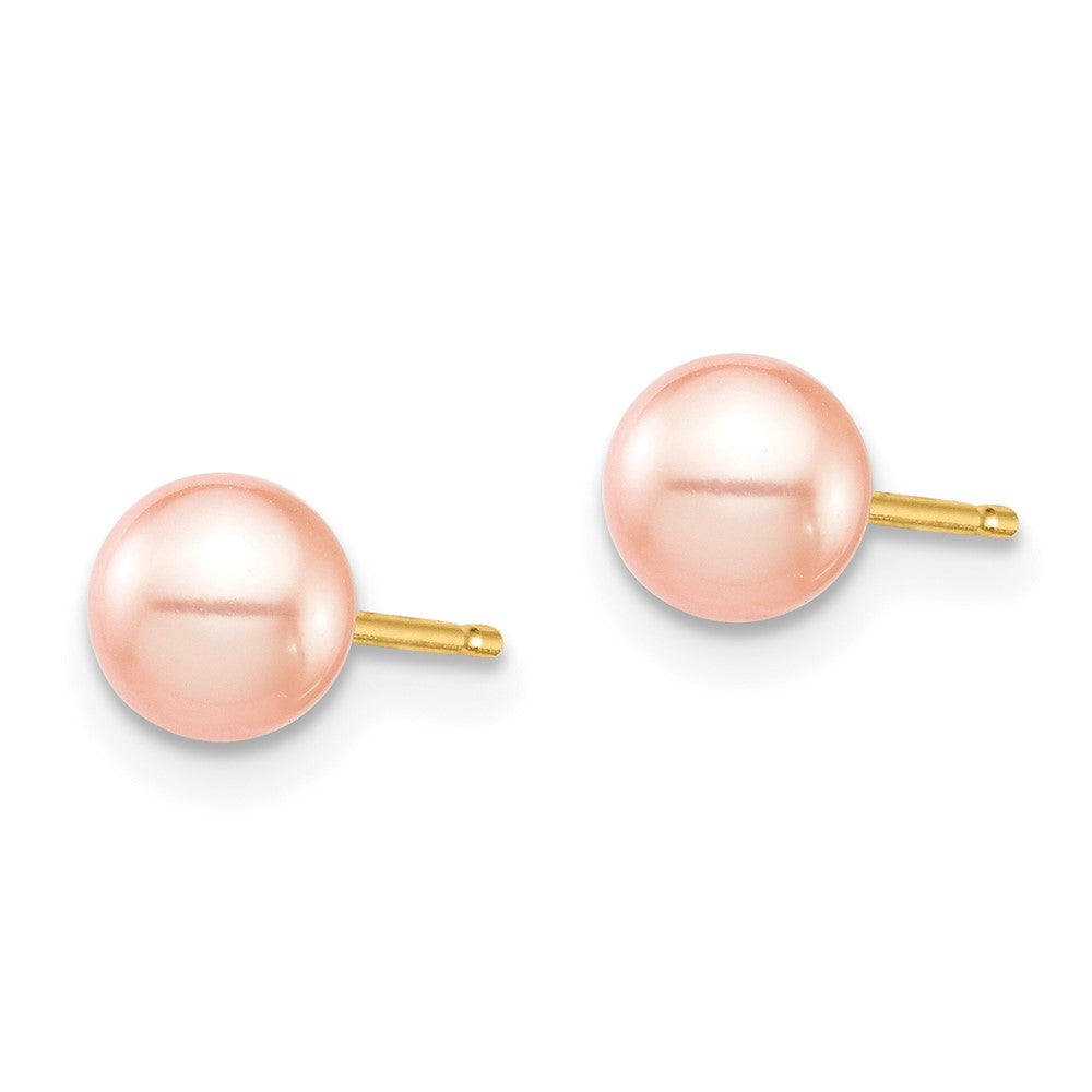 Whimsy Puff 14k Madi K 5-6mm Pink Round Freshwater Cultured Pearl Stud Post Earrings with Silicone Backs