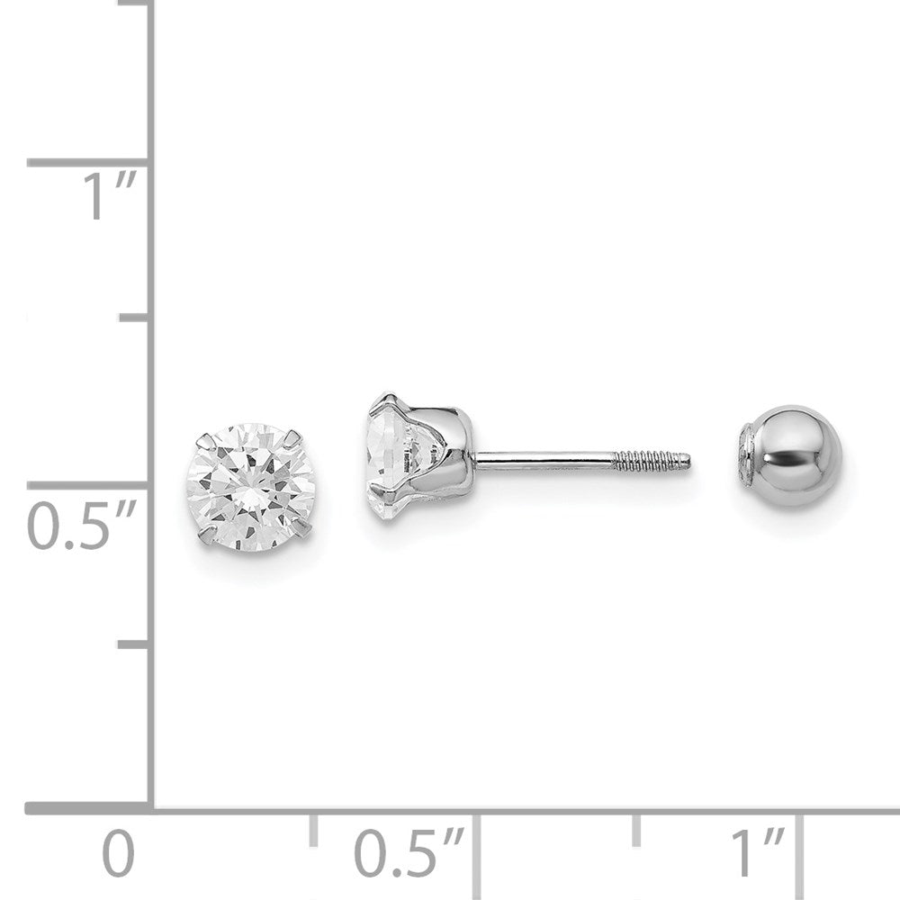 Twinkle Cloud 14k Madi K White Gold 5mm CZ and 4mm Ball Reversible Earrings