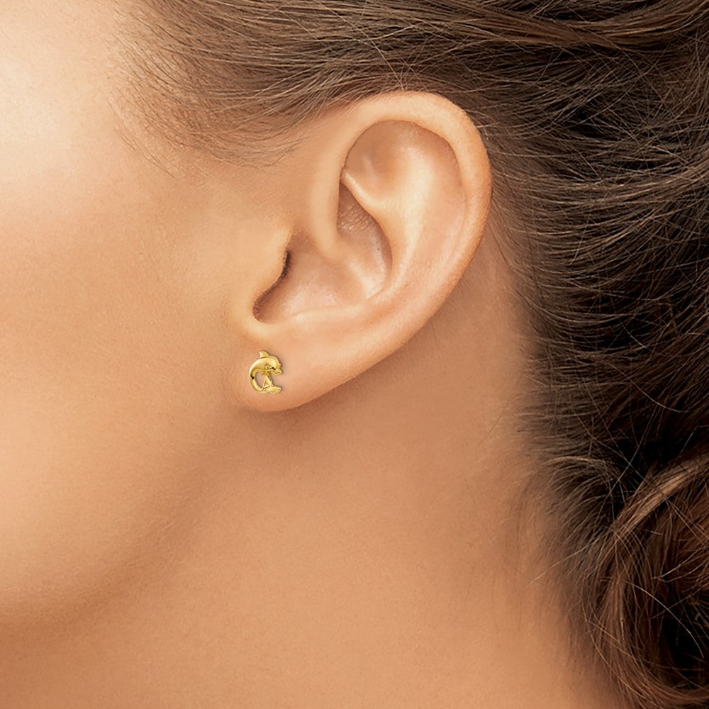 Button Pie 14k Madi K Dolphin Post Screwback Earrings