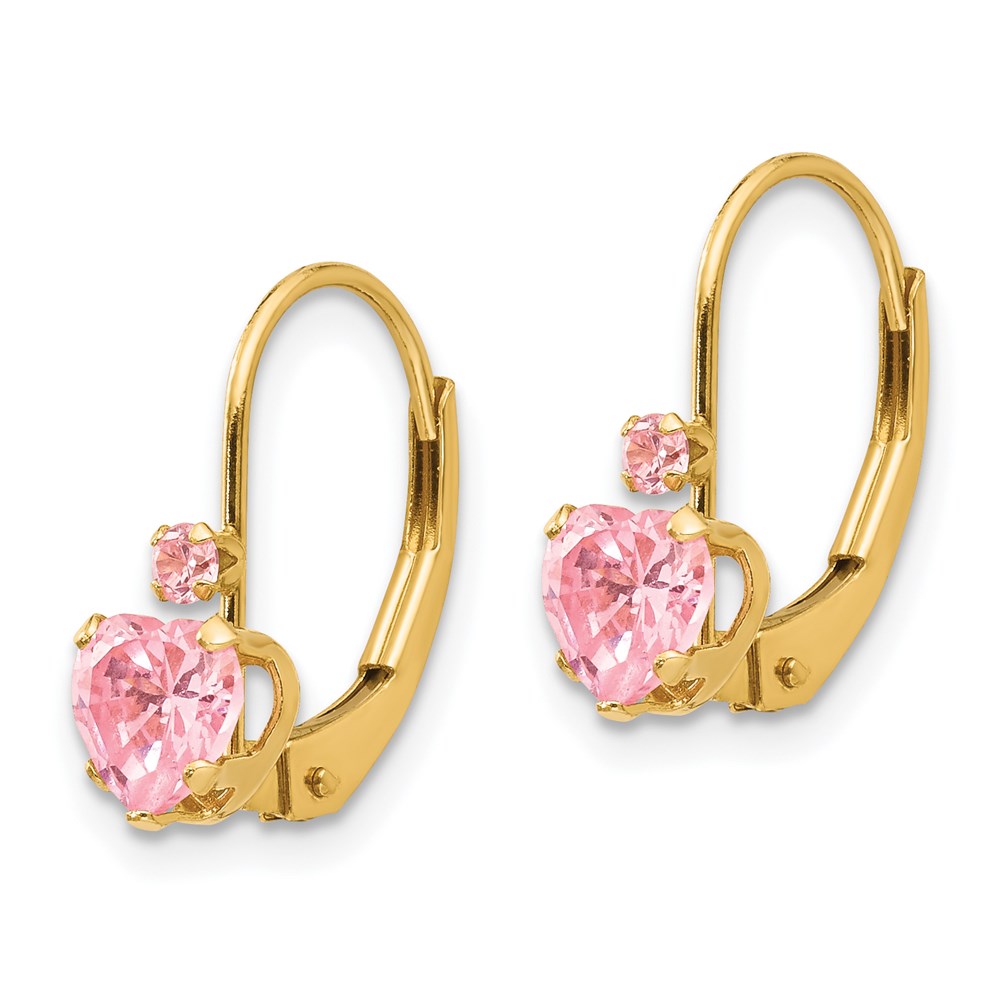 Sunny 14k Madi K Pink CZ Heart Leverback Earrings