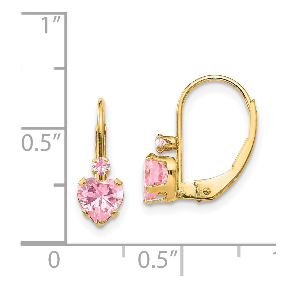 Sunny 14k Madi K Pink CZ Heart Leverback Earrings
