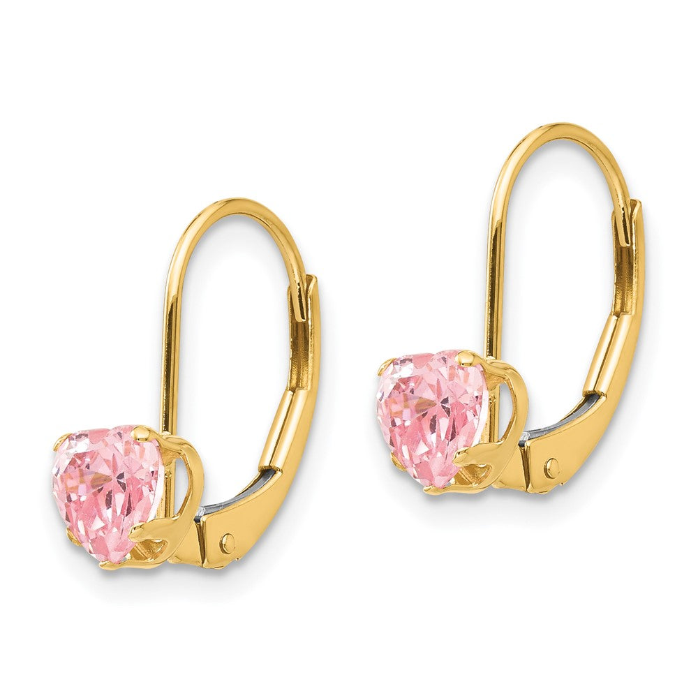 Twinkle 14k Madi K Pink CZ Heart Leverback Earrings