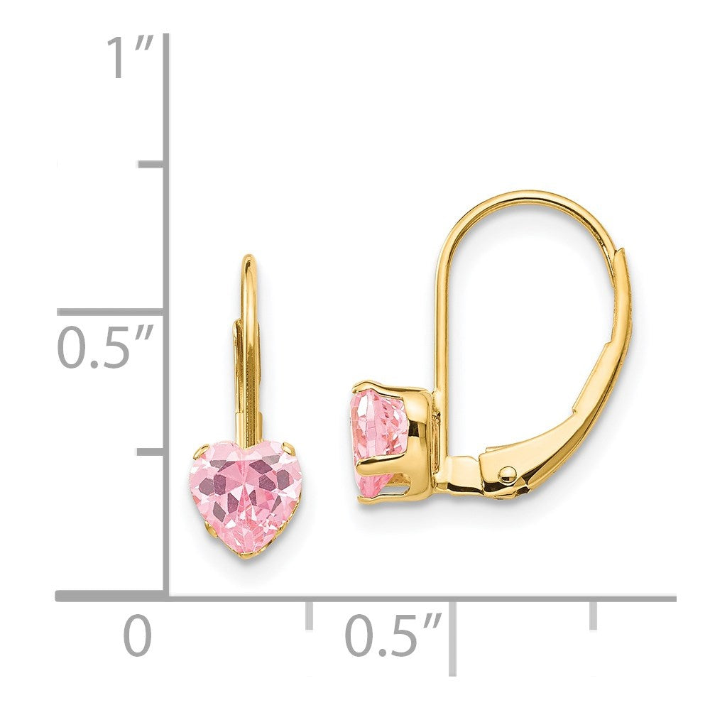 Twinkle 14k Madi K Pink CZ Heart Leverback Earrings