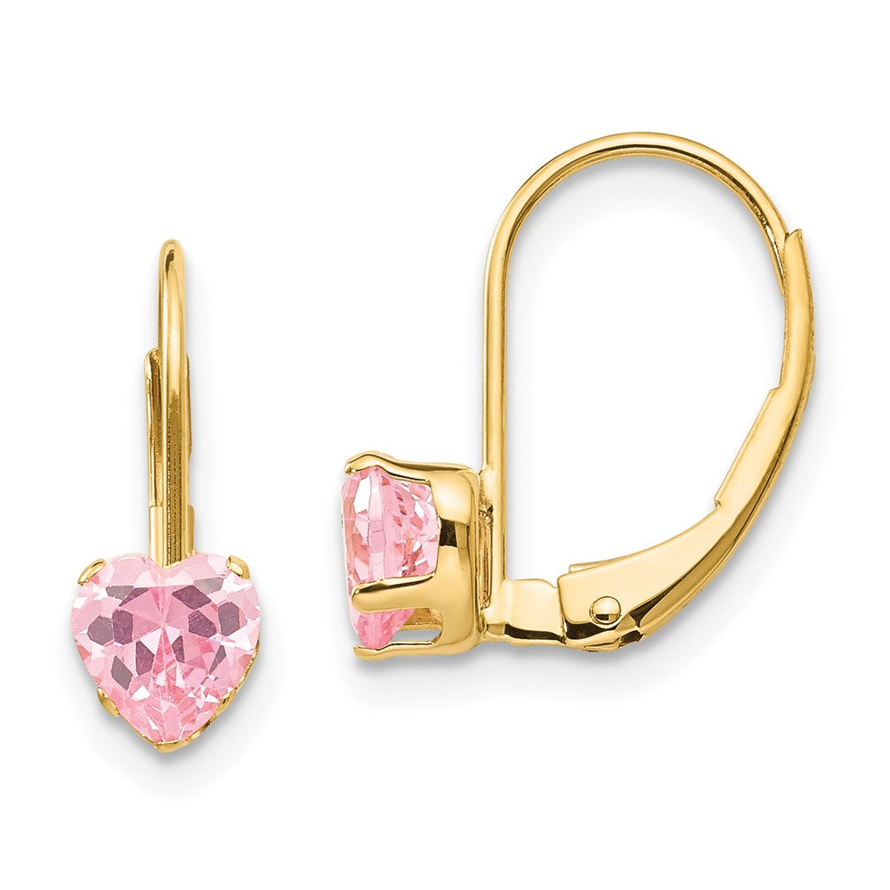Twinkle 14k Madi K Pink CZ Heart Leverback Earrings