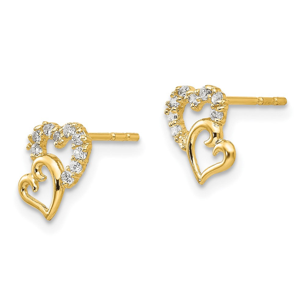 Dreamy Puff 14k Madi K CZ Double Heart Post Earrings