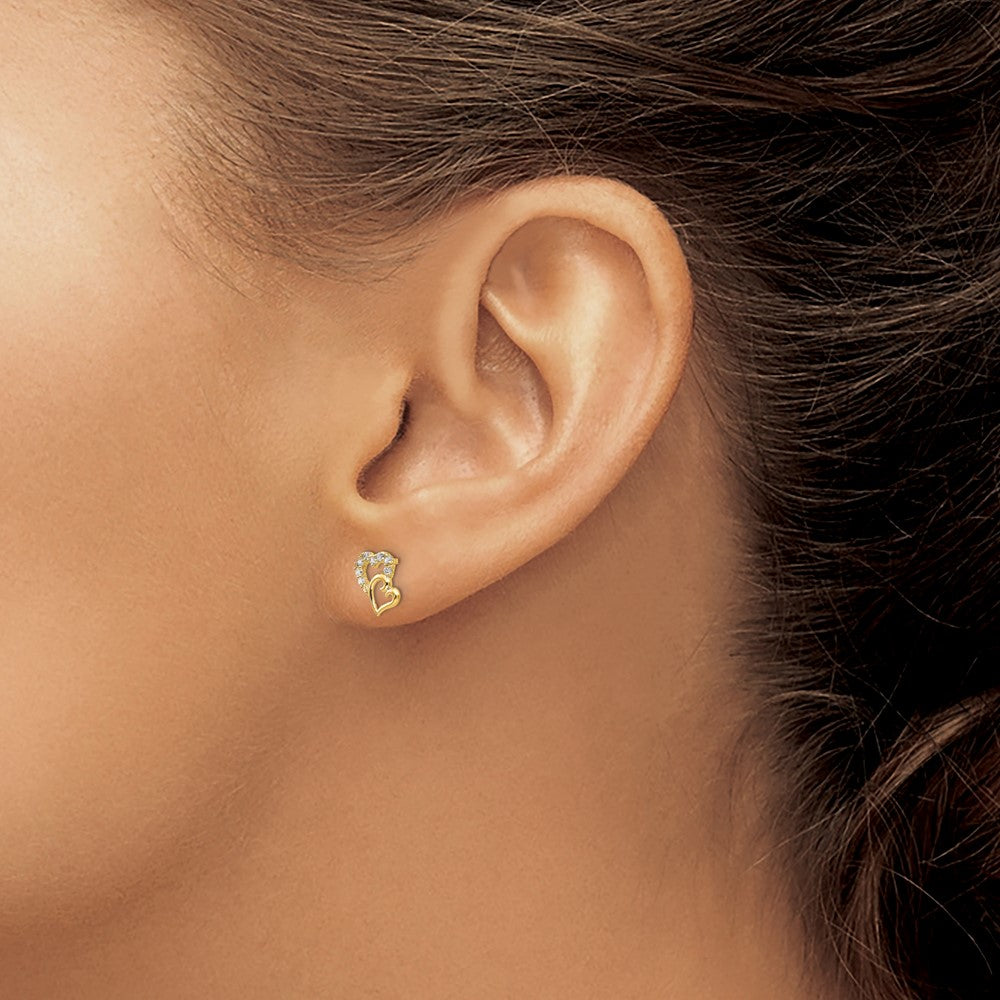 Dreamy Puff 14k Madi K CZ Double Heart Post Earrings