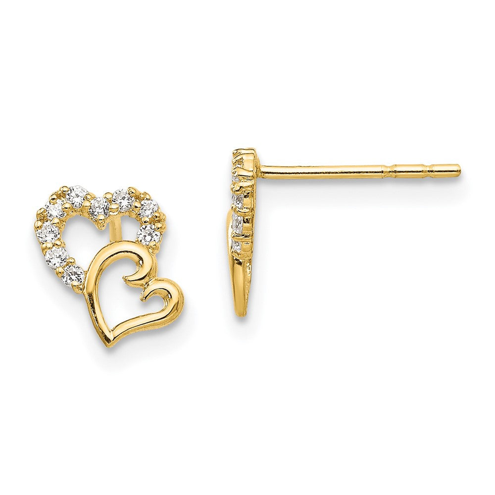 Dreamy Puff 14k Madi K CZ Double Heart Post Earrings