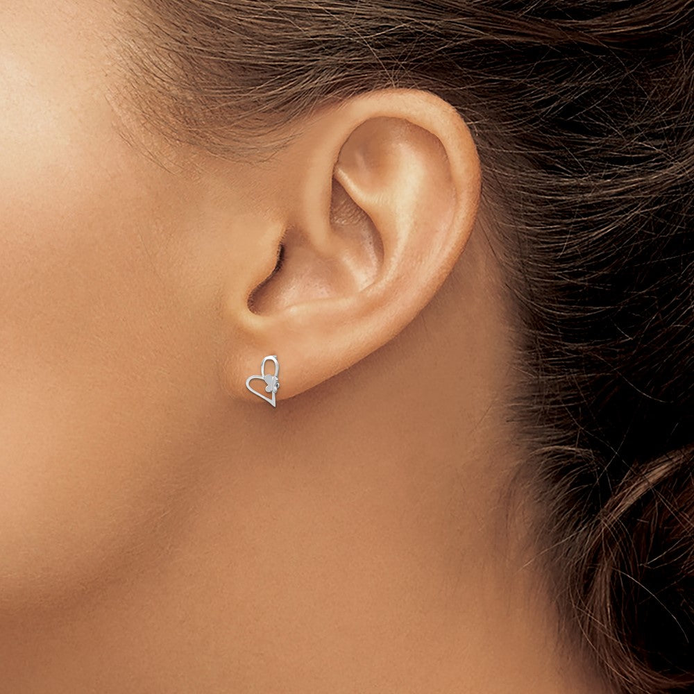 Dreamy Star 14k White Gold Madi K Heart W/Butterfly Post Earrings