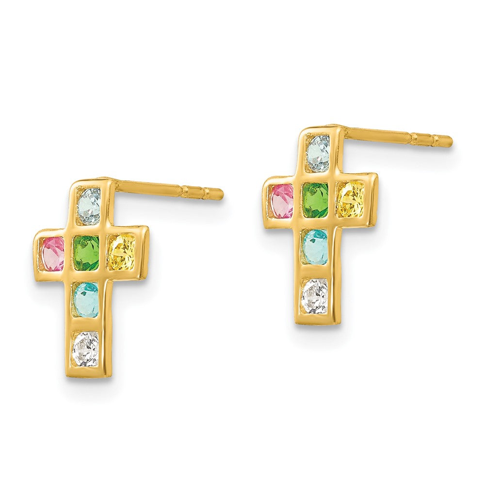 Doodle Nest 14k Madi K Multi-colored CZ Cross Post Earrings