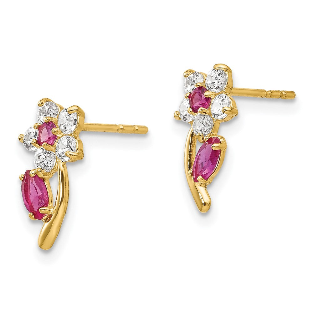 Pebble 14k Madi K Clear & Red CZ Flower Post Earrings