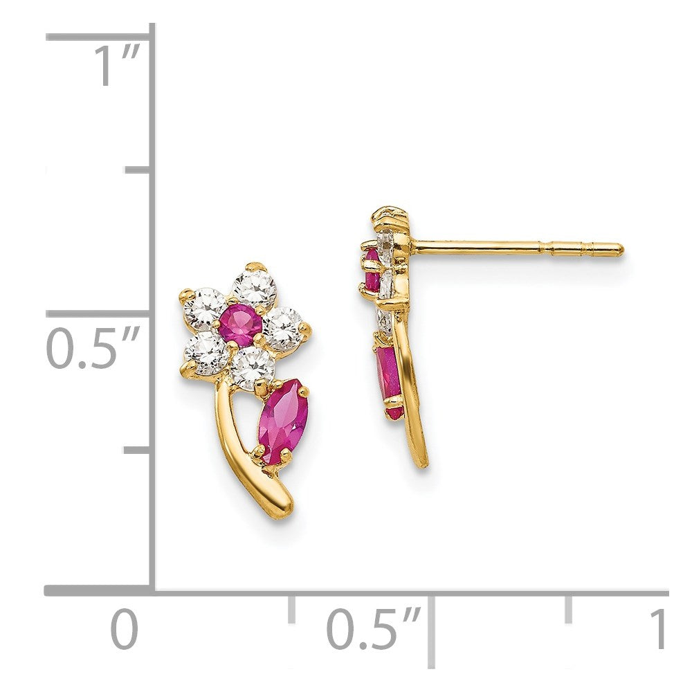 Pebble 14k Madi K Clear & Red CZ Flower Post Earrings