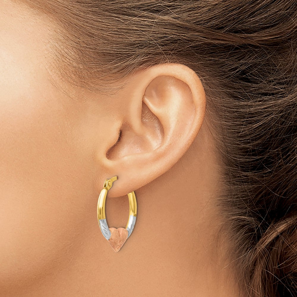 Sunny 14K w/Rose and White Rhodium Madi K Heart Hoop Earrings