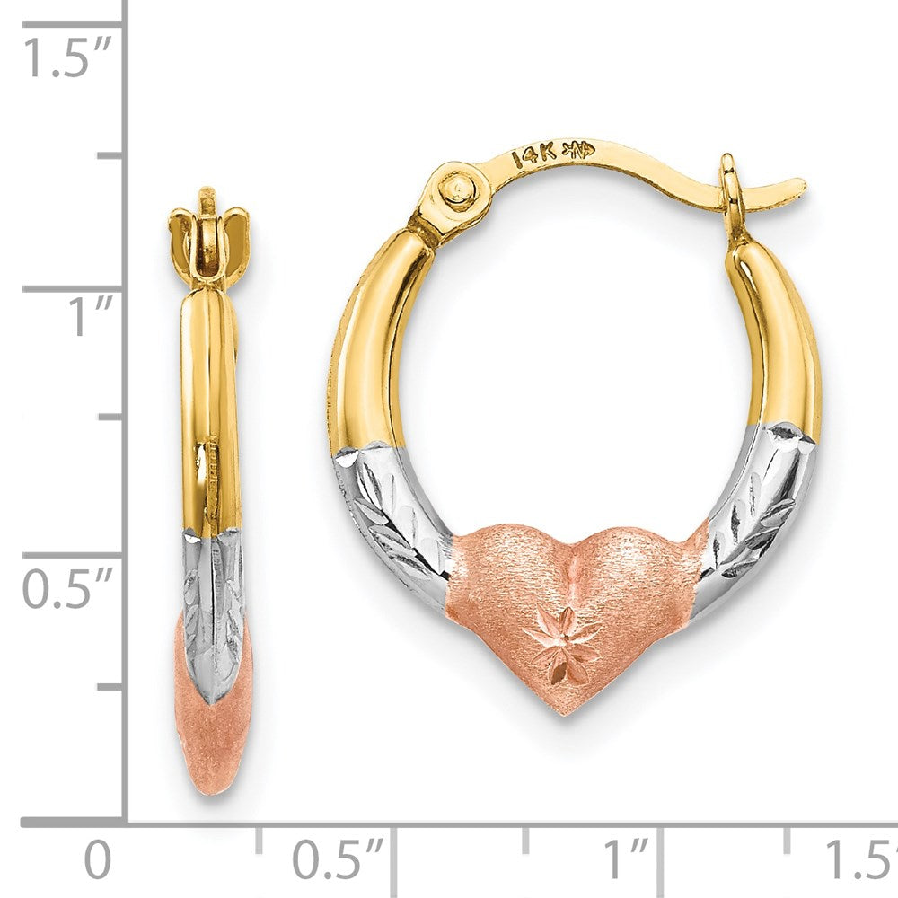 Sunny 14K w/Rose and White Rhodium Madi K Heart Hoop Earrings