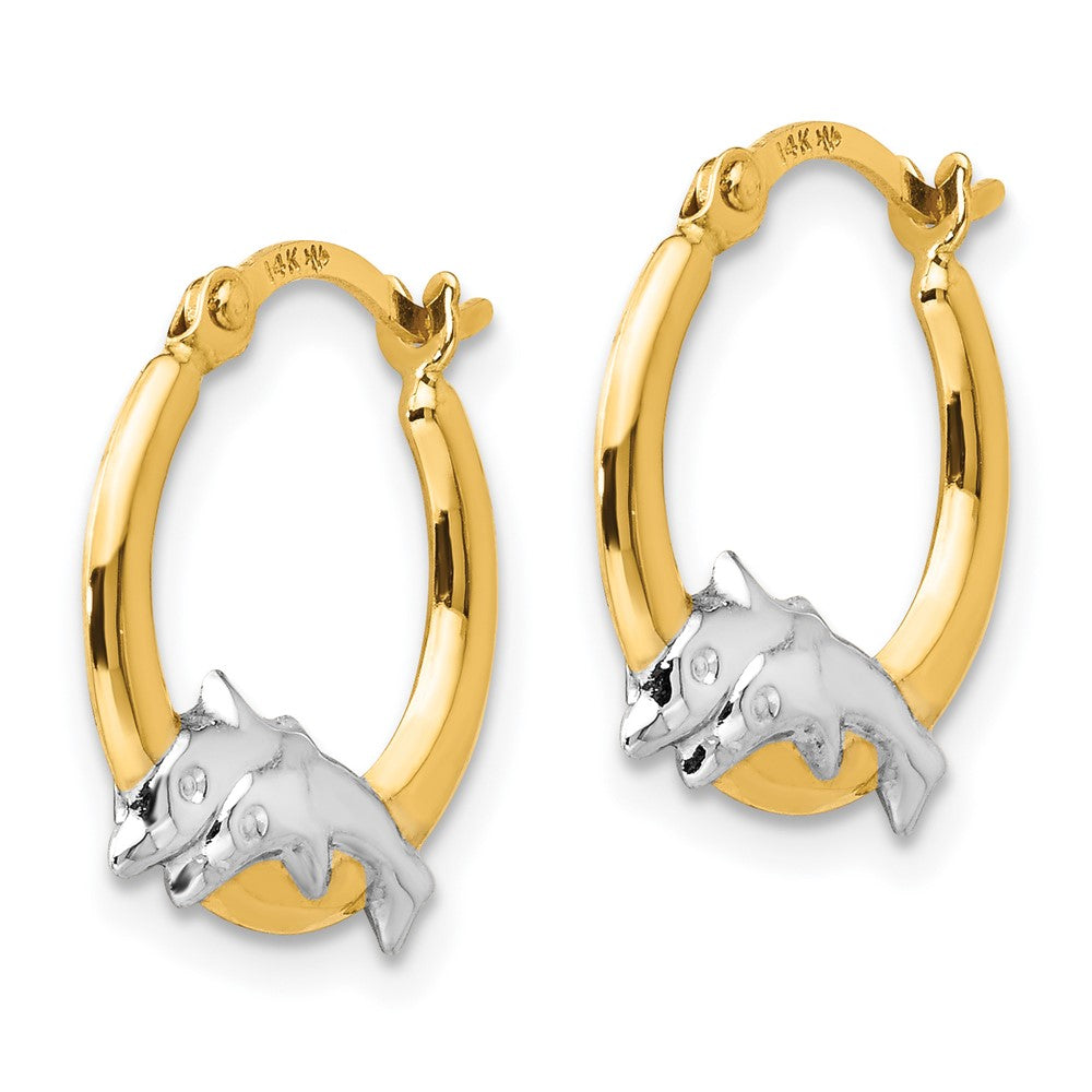 Giggles 14K Madi K w/Rhodium Dolphin Hoop Earrings